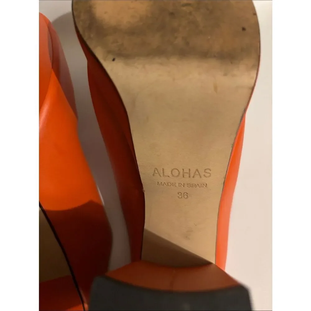 Alohas Clock Out Leather Pomelo Orange Mules Heeled Sandals Size 36/6